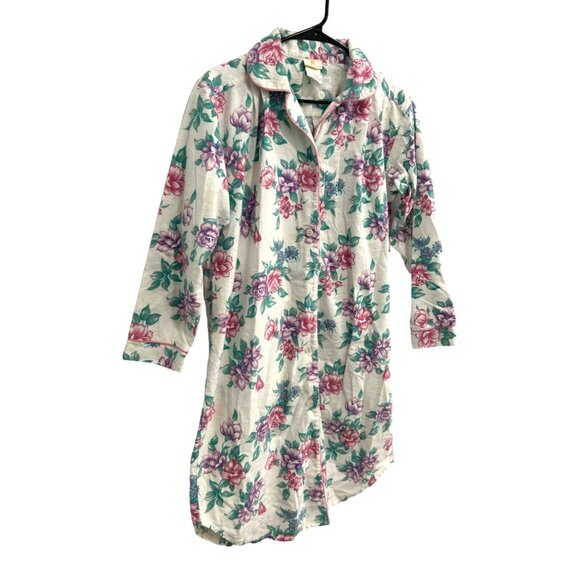 Stan Herman Floral Button-Up Nightgown 3/4 Sleeves Cotton Size M - Picture 3 of 9